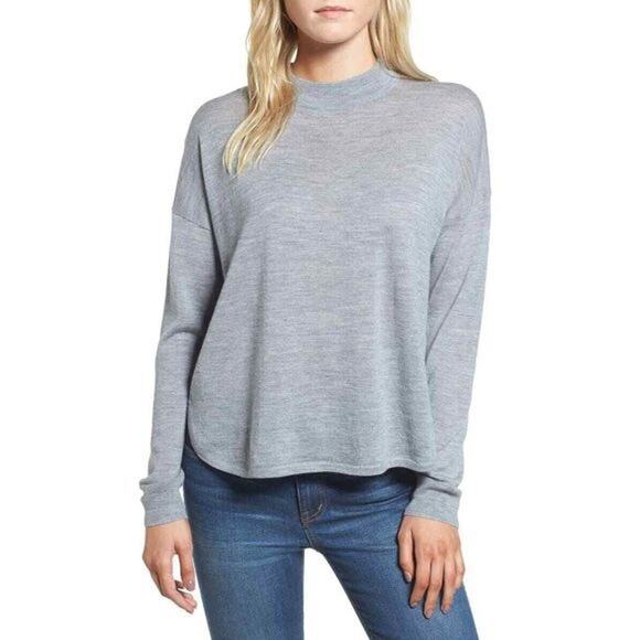 Madewell 2XS Heather Gray Mockneck Boxy Pullover Sweater Merino Wool Hi Low Hem - Picture 9 of 10